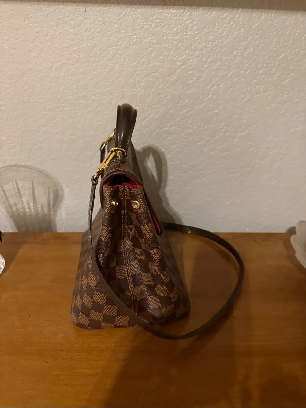 Louis Vuitton Brown Damier Canvas Satchel with Gold Hardware